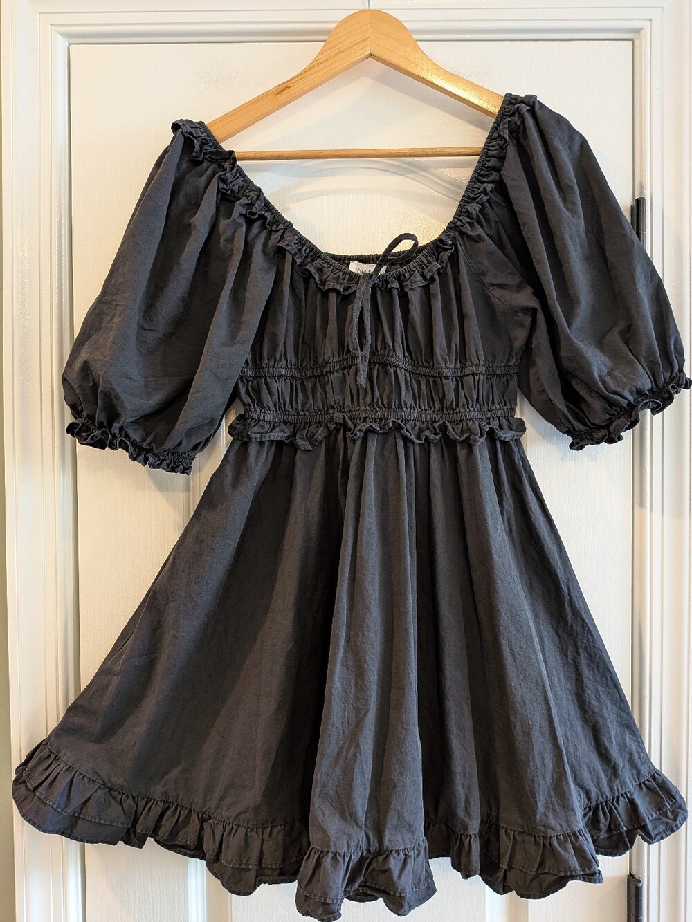 Sofie The Label Black Puff Sleeve Smocked Babydoll Cottagecore Mini Dress Size S